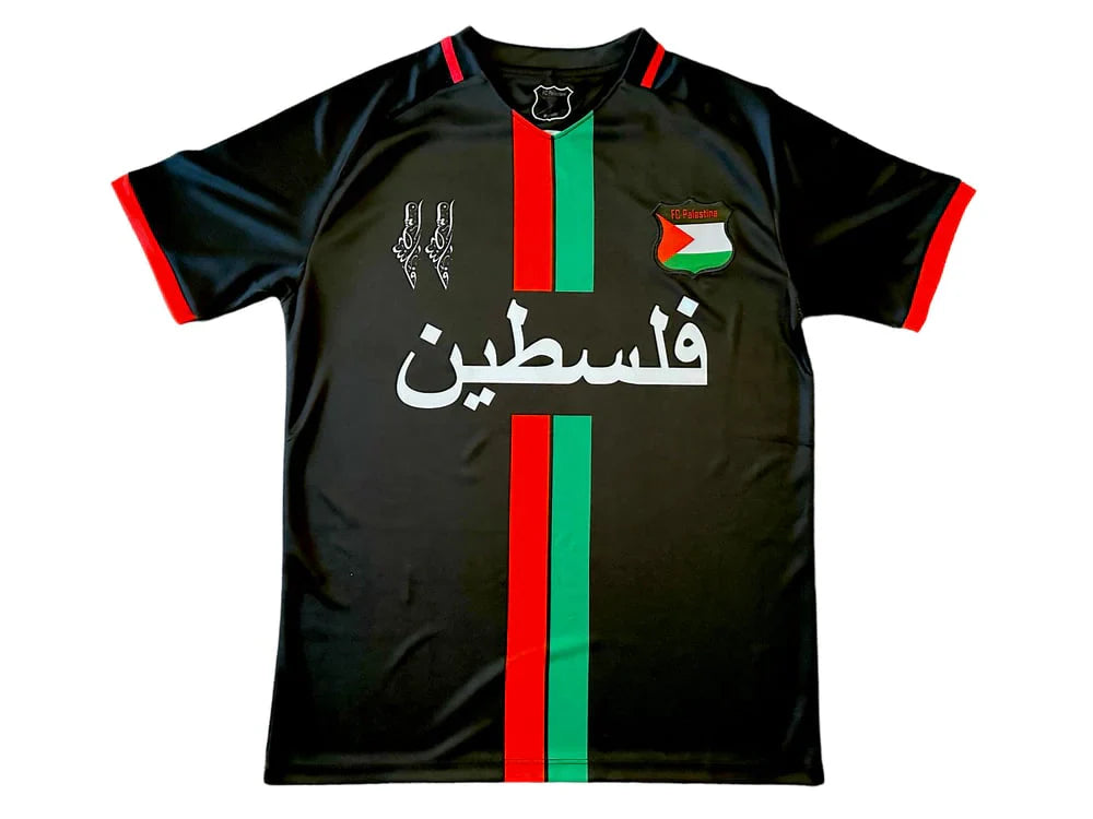 Maillot de football Palestine noir à rayures centrales (rouge/vert)
